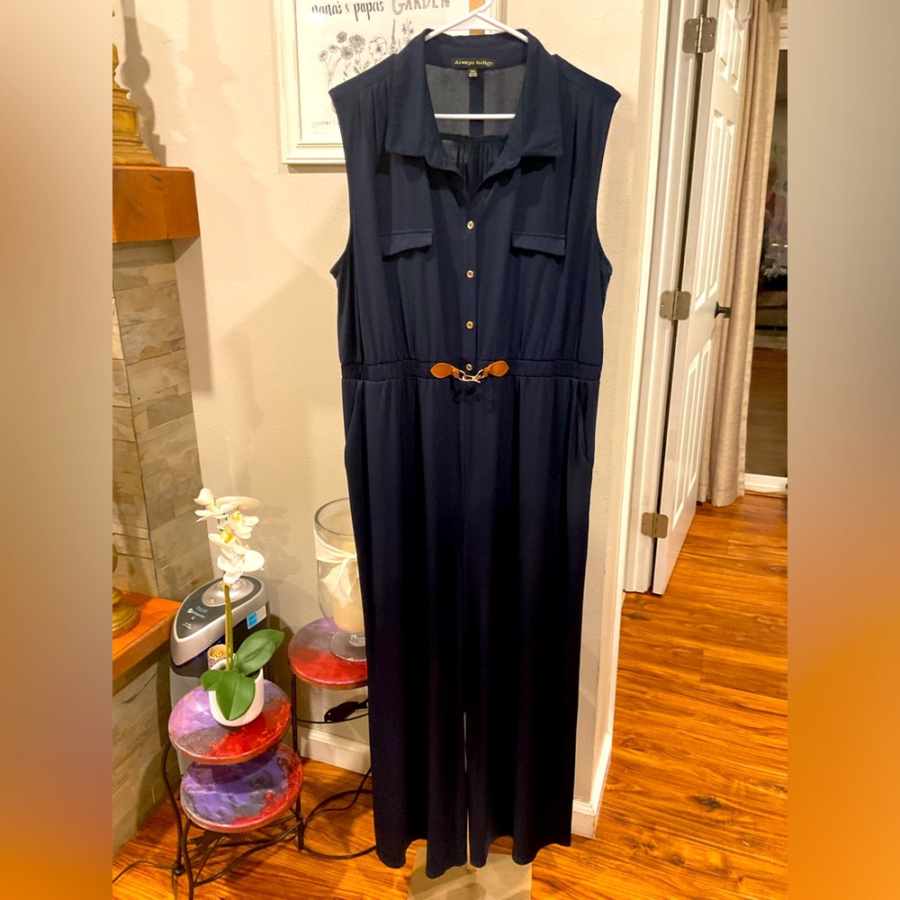 Sleeveless Navy Belted Jumpsuit